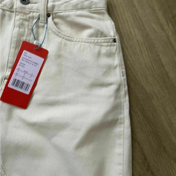 TwinTip Denim Skirt Size S Raw Edges Cream A-line mini Skirt W26 - Picture 4 of 5